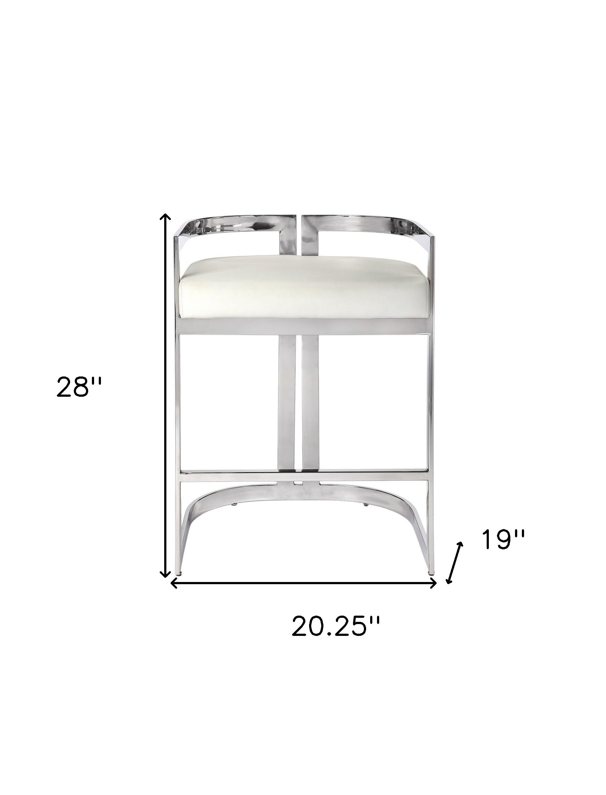 28" White and Silver Stainless Steel and Iron Low Back Counter Height Bar Chair-Bar Chairs-DECOROLALA