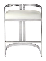 28" White and Silver Stainless Steel and Iron Low Back Counter Height Bar Chair-Bar Chairs-DECOROLALA