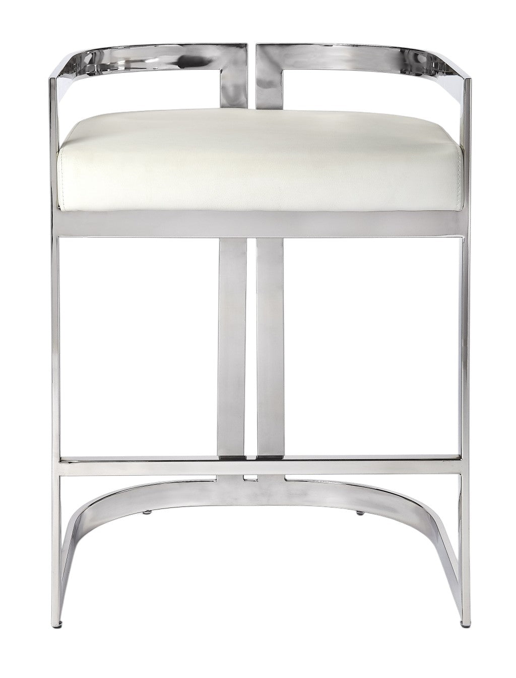 28" White and Silver Stainless Steel and Iron Low Back Counter Height Bar Chair-Bar Chairs-DECOROLALA