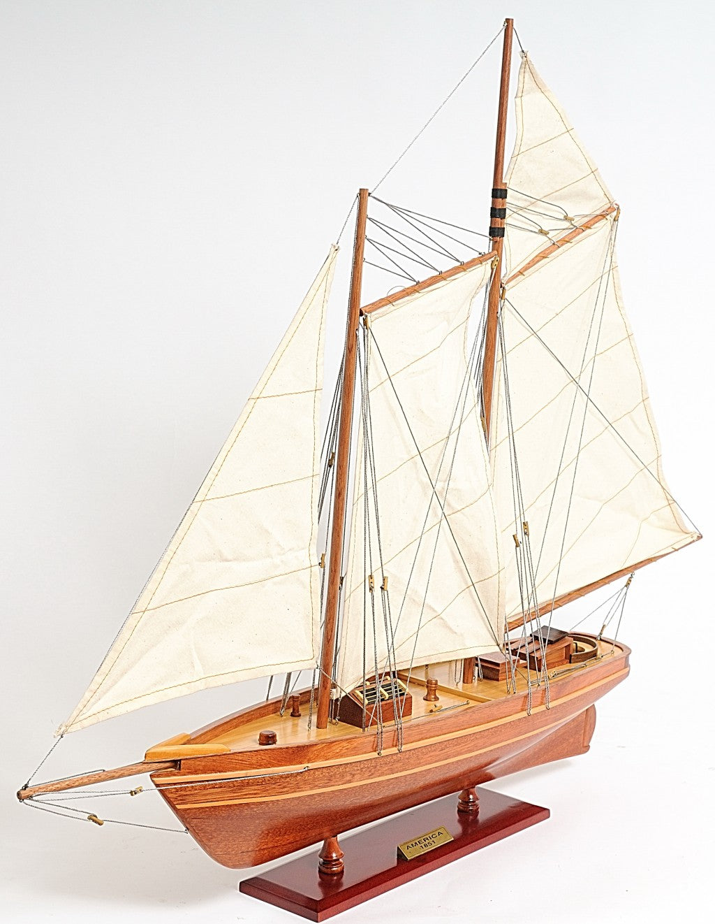 28" Wood Brown America 1851 Yacht Hand Painted Sculpture-Sculptures-DECOROLALA