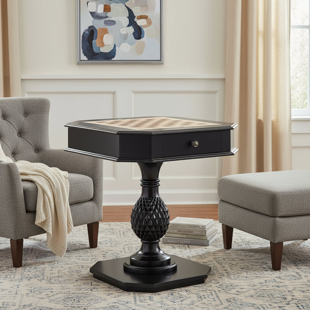 28" X 28" X 30" Black Wood Poly-Resin Game Table-Game Tables-DECOROLALA