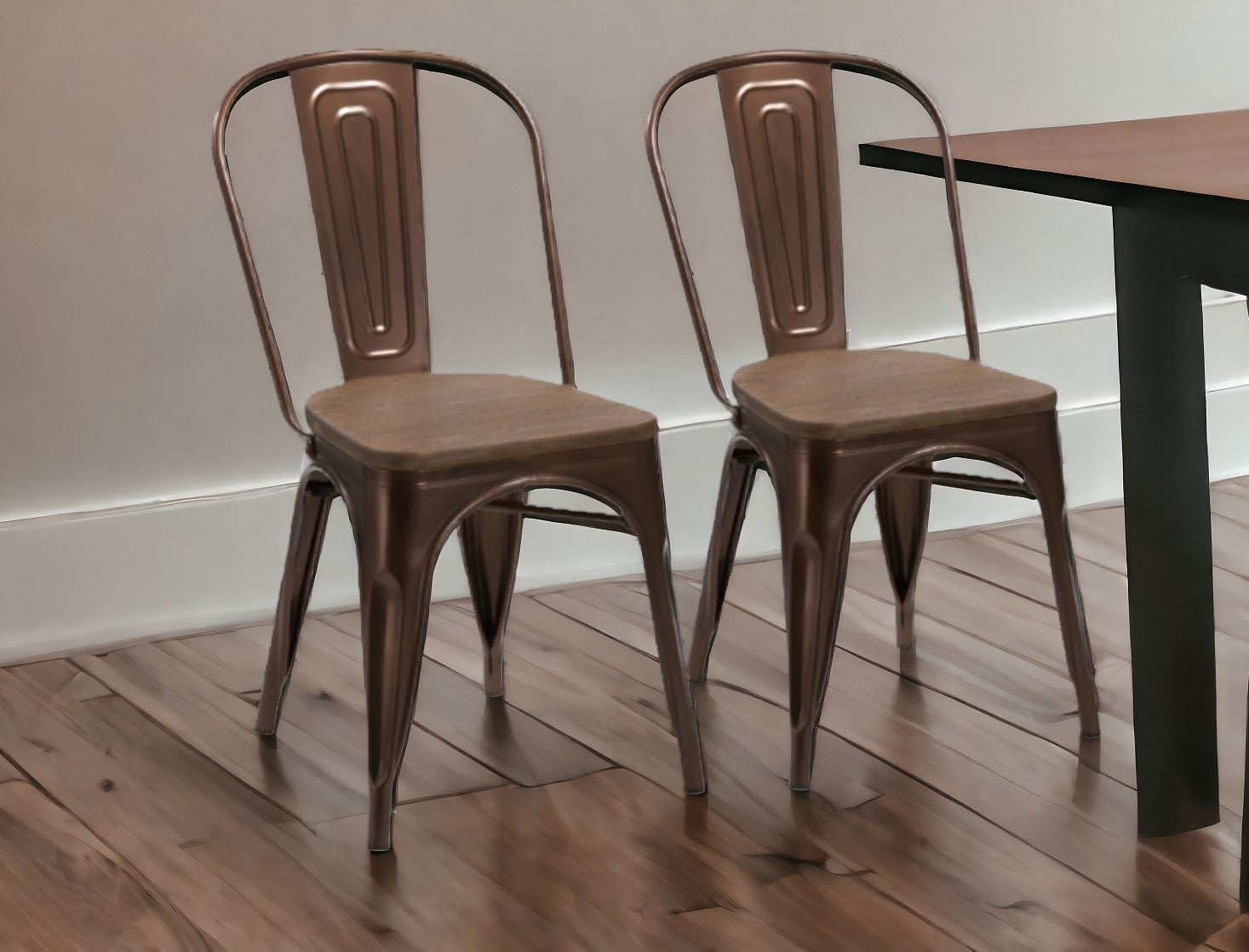 Set of Four Brown Upholstered Slat Back Dining Side Chairs-Dining Chairs-DECOROLALA