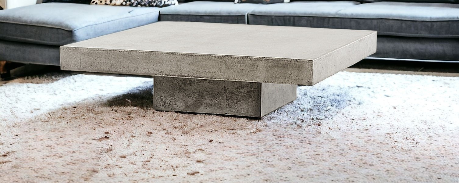 43" Gray and Dark Gray Concrete Square Block Coffee Table-Coffee Tables-DECOROLALA