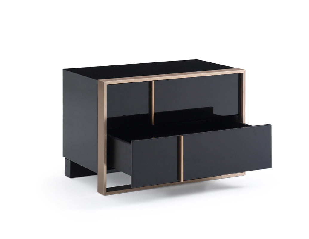 20" Black Wood Two Drawer Nightstand-Nightstands & Bedside Tables-DECOROLALA