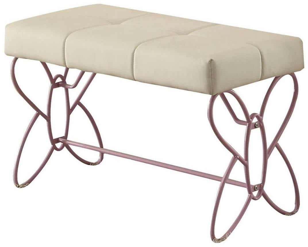 32" White and Purple Tufted Faux Leather Upholstered Bench-Benches-DECOROLALA