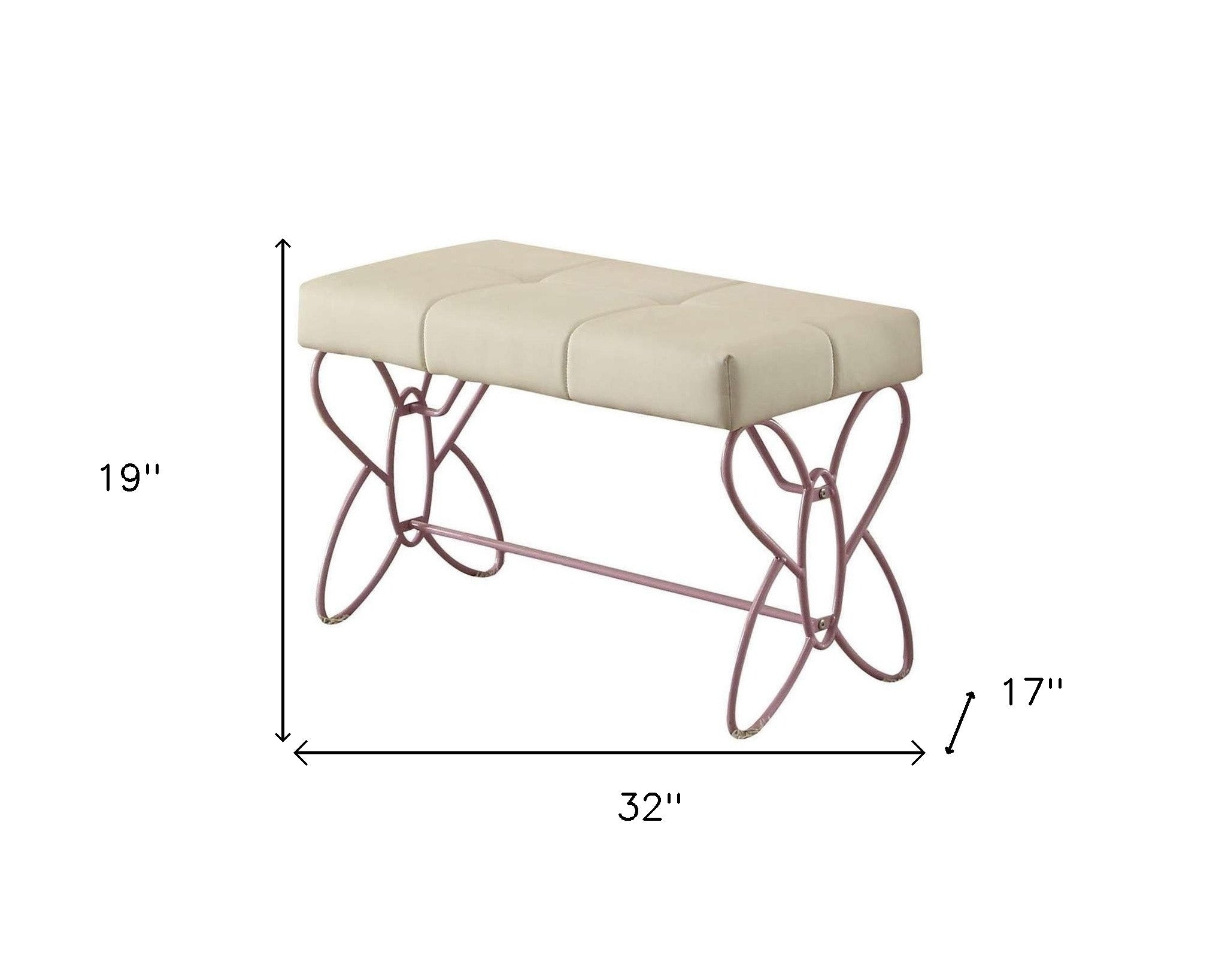 32" White and Purple Tufted Faux Leather Upholstered Bench-Benches-DECOROLALA