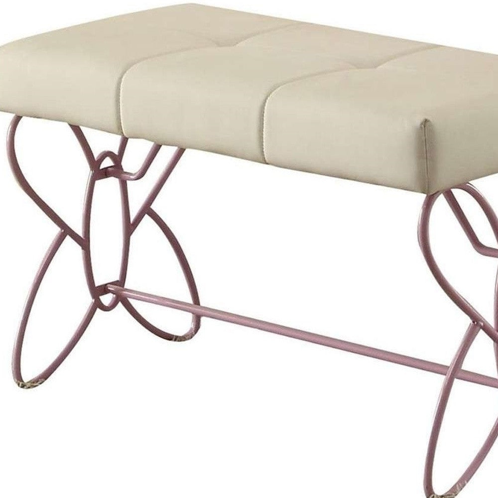 32" White and Purple Tufted Faux Leather Upholstered Bench-Benches-DECOROLALA