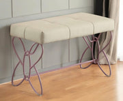 32" White and Purple Tufted Faux Leather Upholstered Bench-Benches-DECOROLALA