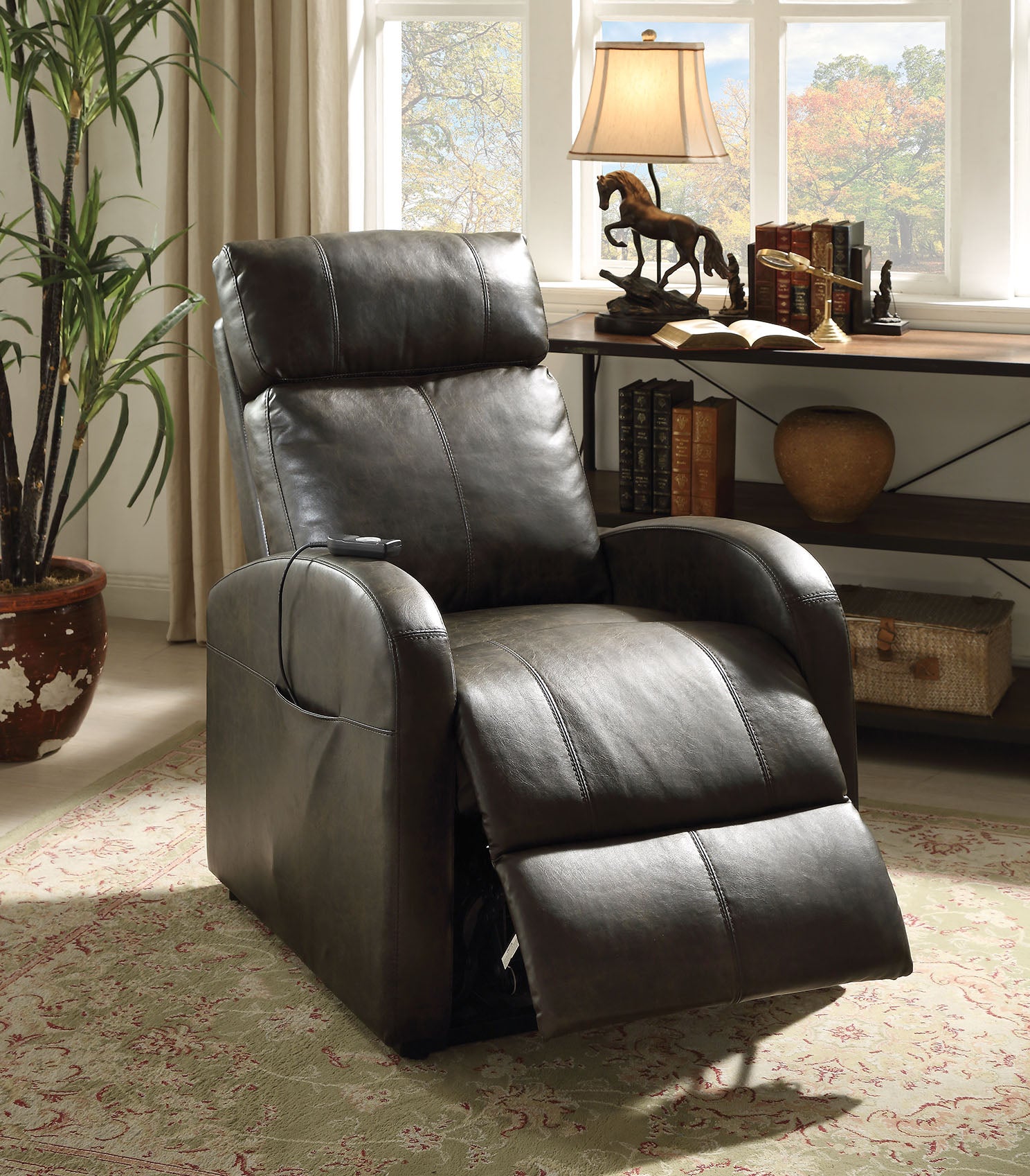 28" X 37" X 40" Dark Gray Pu Recliner With Power Lift-Recliners-DECOROLALA