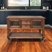 58" Rustic Brown Rolling Kitchen Cart With Storage-Kitchen Carts-Islands-DECOROLALA