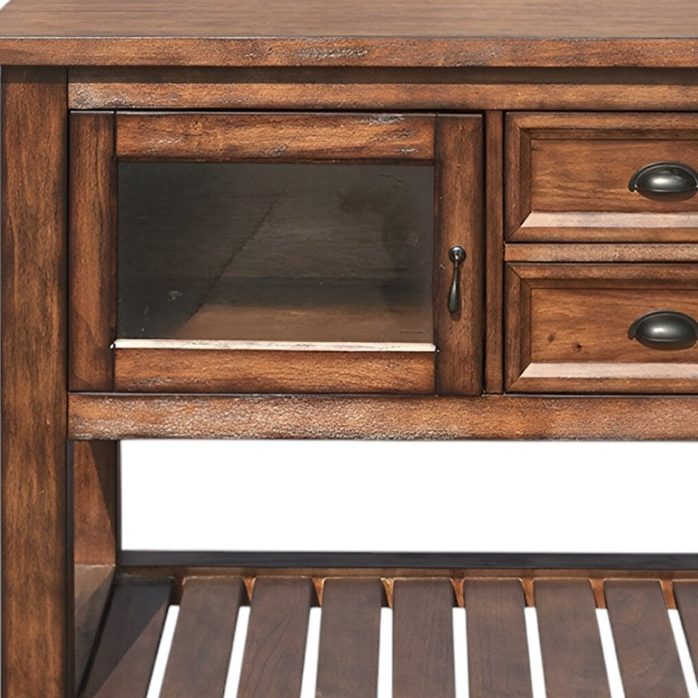 58" Rustic Brown Rolling Kitchen Cart With Storage-Kitchen Carts-Islands-DECOROLALA