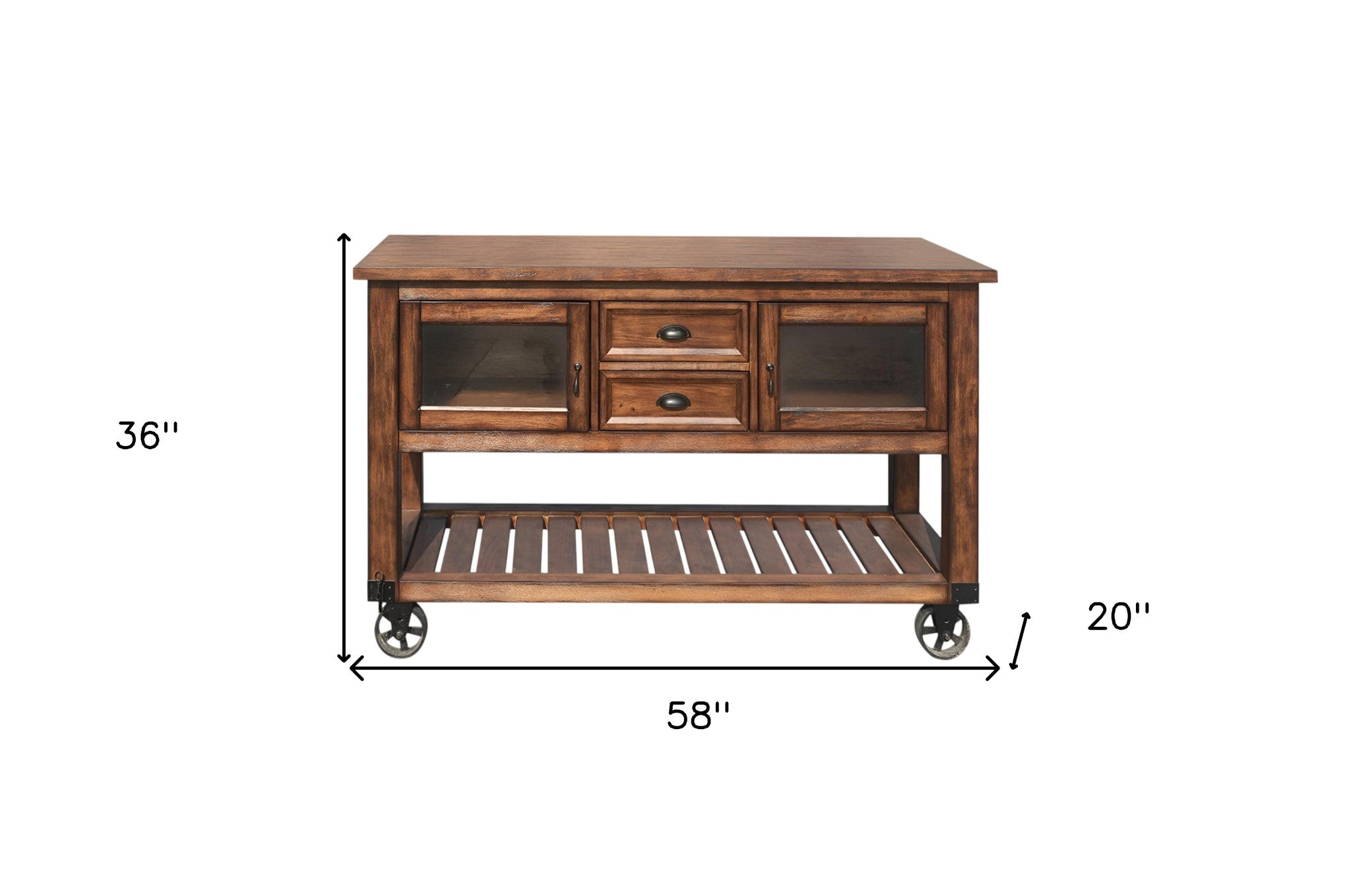 58" Rustic Brown Rolling Kitchen Cart With Storage-Kitchen Carts-Islands-DECOROLALA