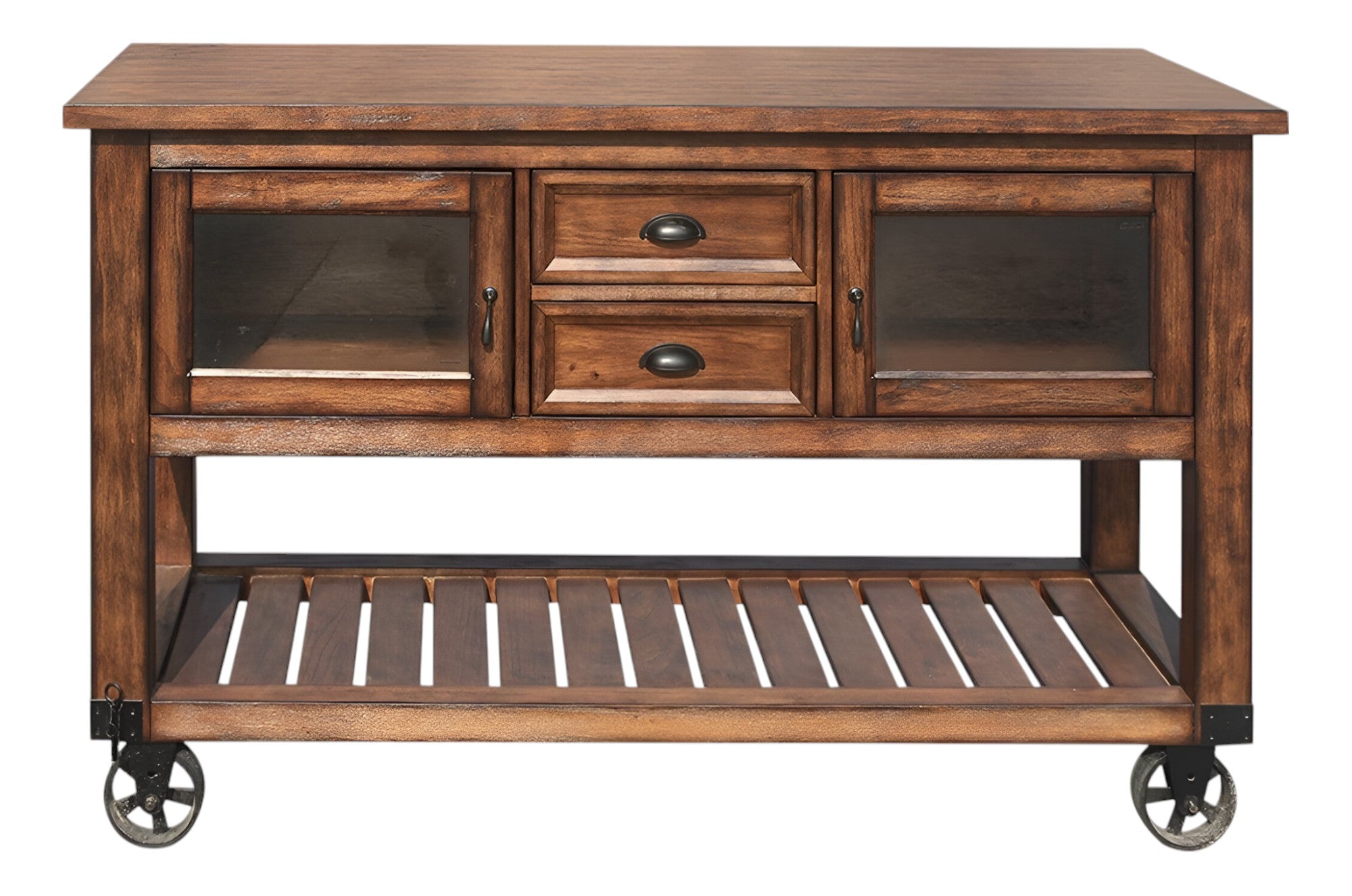 58" Rustic Brown Rolling Kitchen Cart With Storage-Kitchen Carts-Islands-DECOROLALA