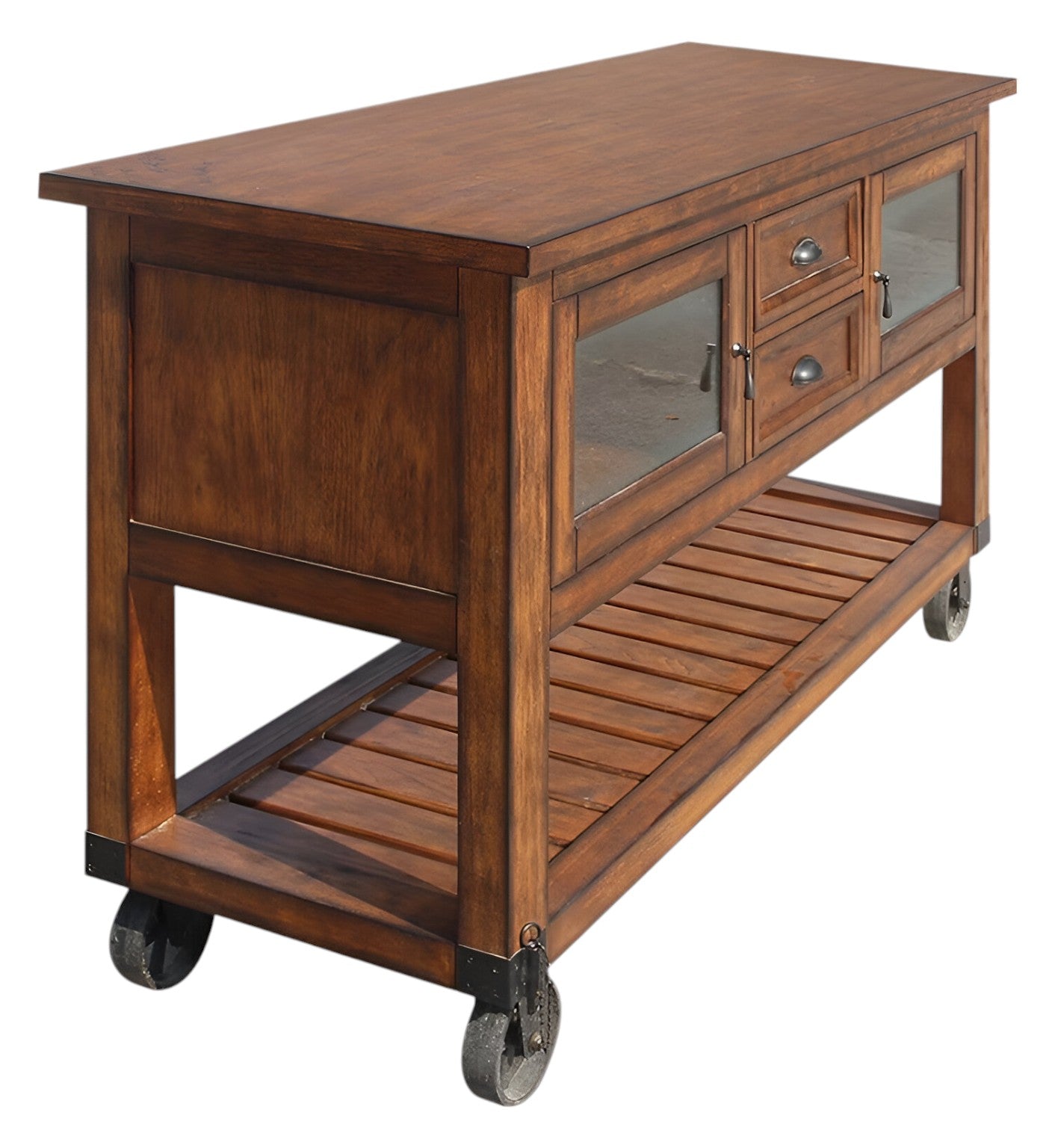 58" Rustic Brown Rolling Kitchen Cart With Storage-Kitchen Carts-Islands-DECOROLALA