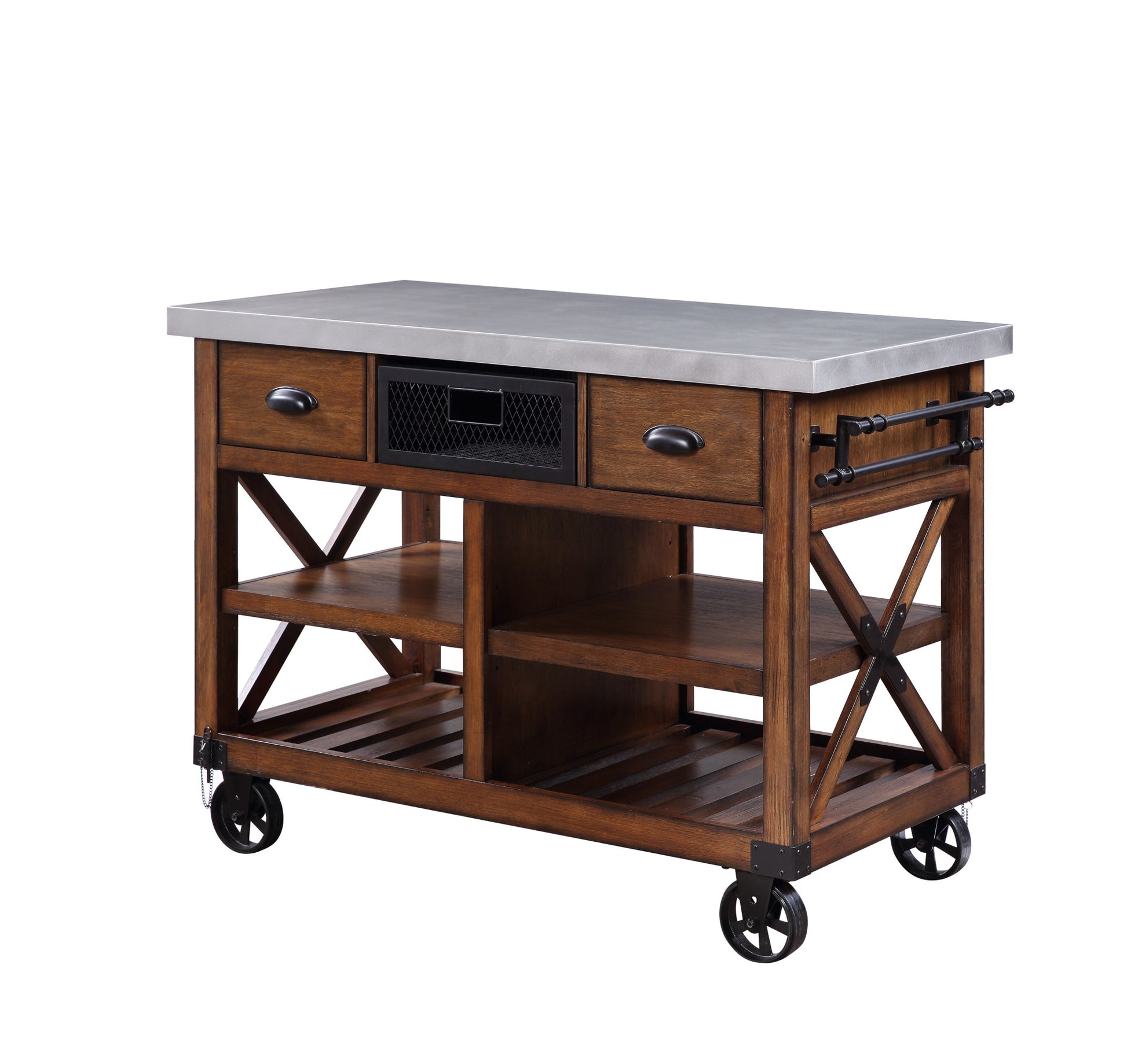 Brown And Silver 48" Rolling Kitchen Cart With Storage-Kitchen Carts-Islands-DECOROLALA