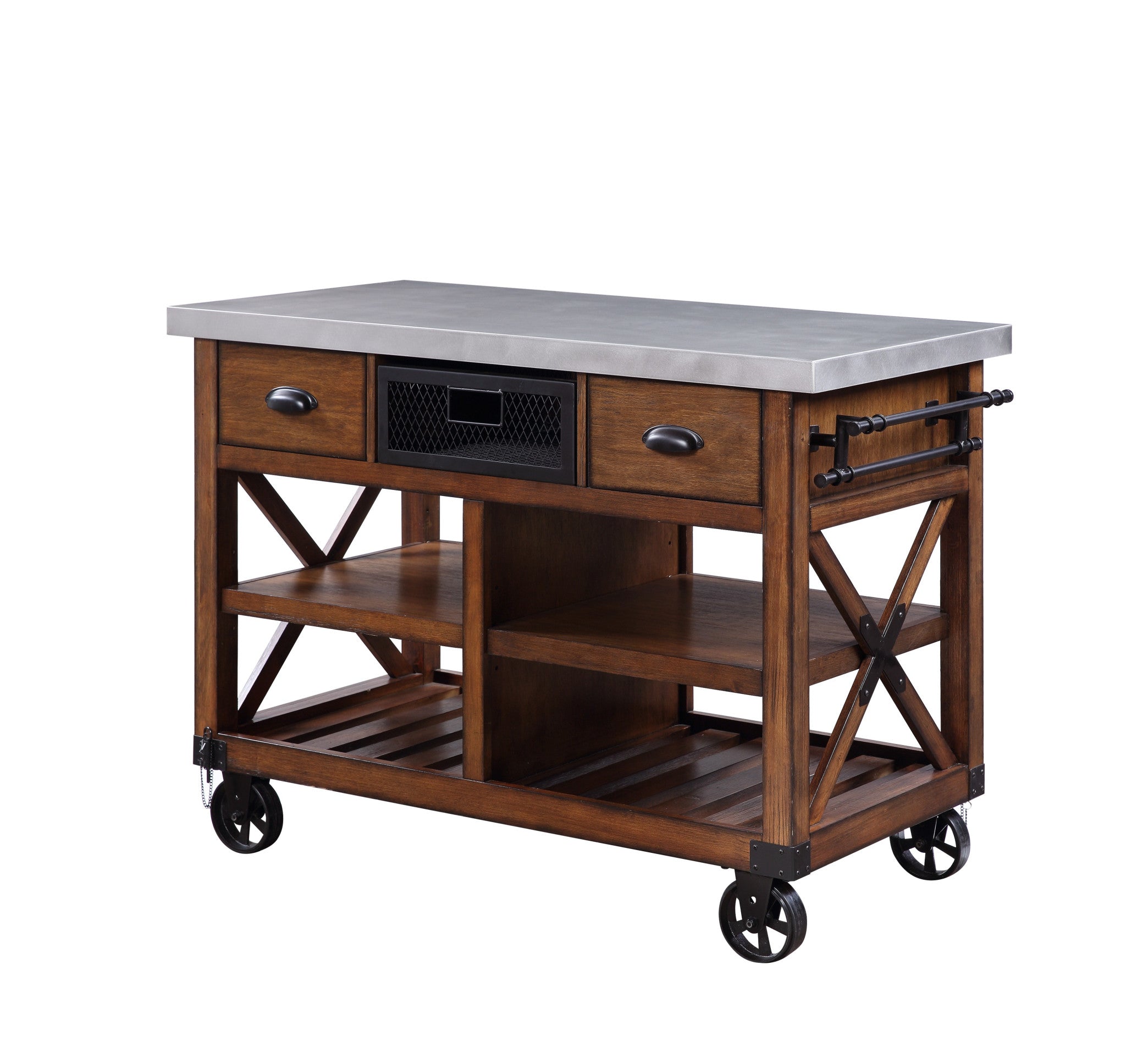 Brown And Silver 48" Rolling Kitchen Cart With Storage-Kitchen Carts-Islands-DECOROLALA