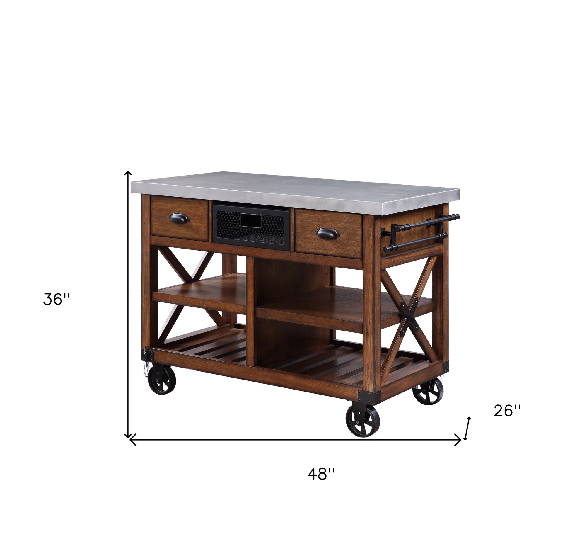 Brown And Silver 48" Rolling Kitchen Cart With Storage-Kitchen Carts-Islands-DECOROLALA