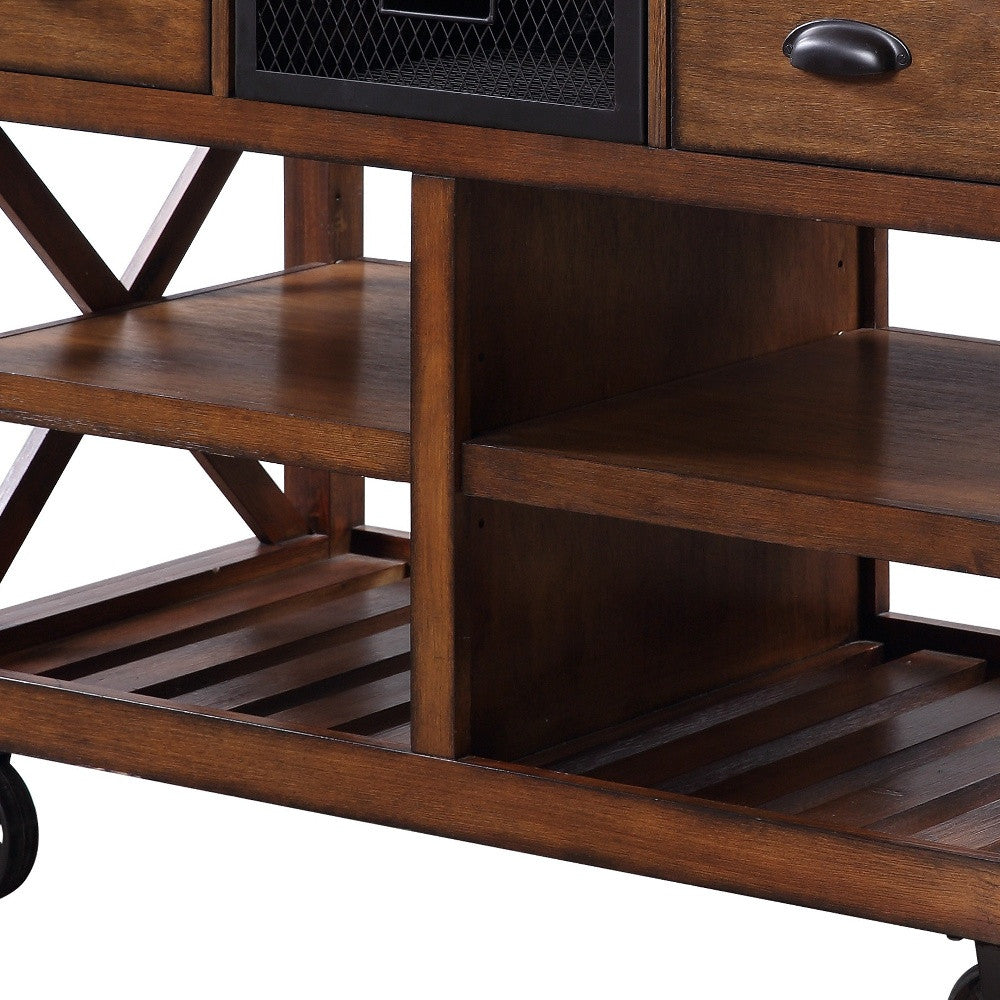 Brown And Silver 48" Rolling Kitchen Cart With Storage-Kitchen Carts-Islands-DECOROLALA