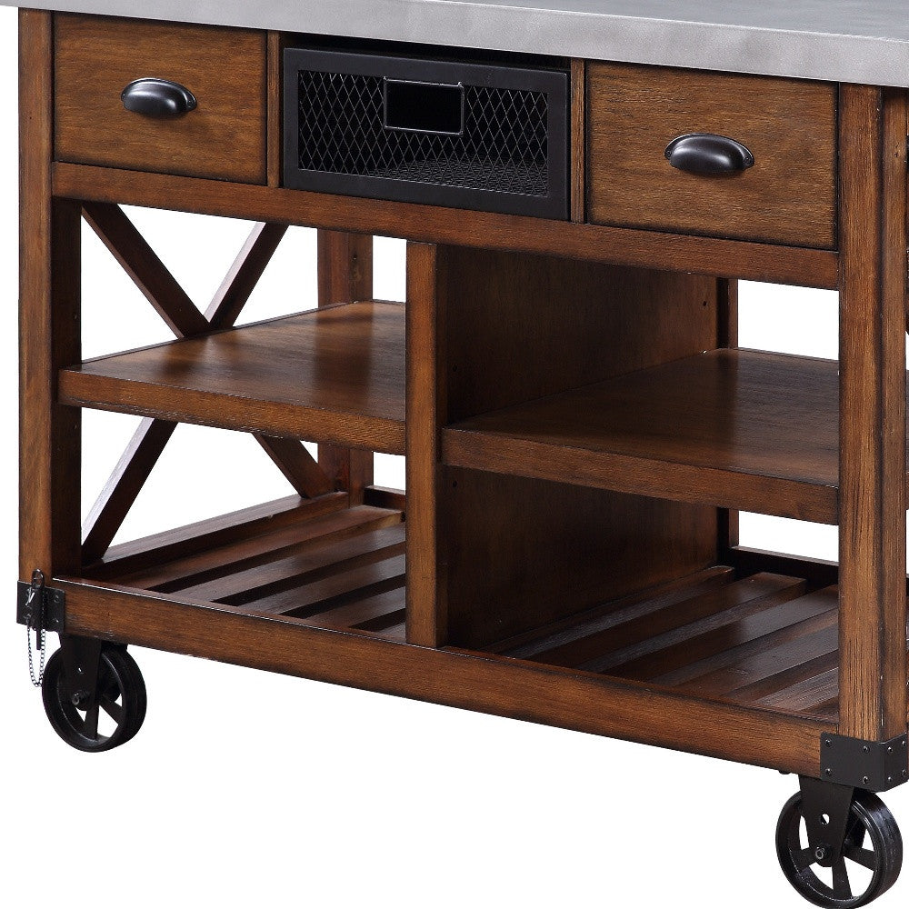 Brown And Silver 48" Rolling Kitchen Cart With Storage-Kitchen Carts-Islands-DECOROLALA