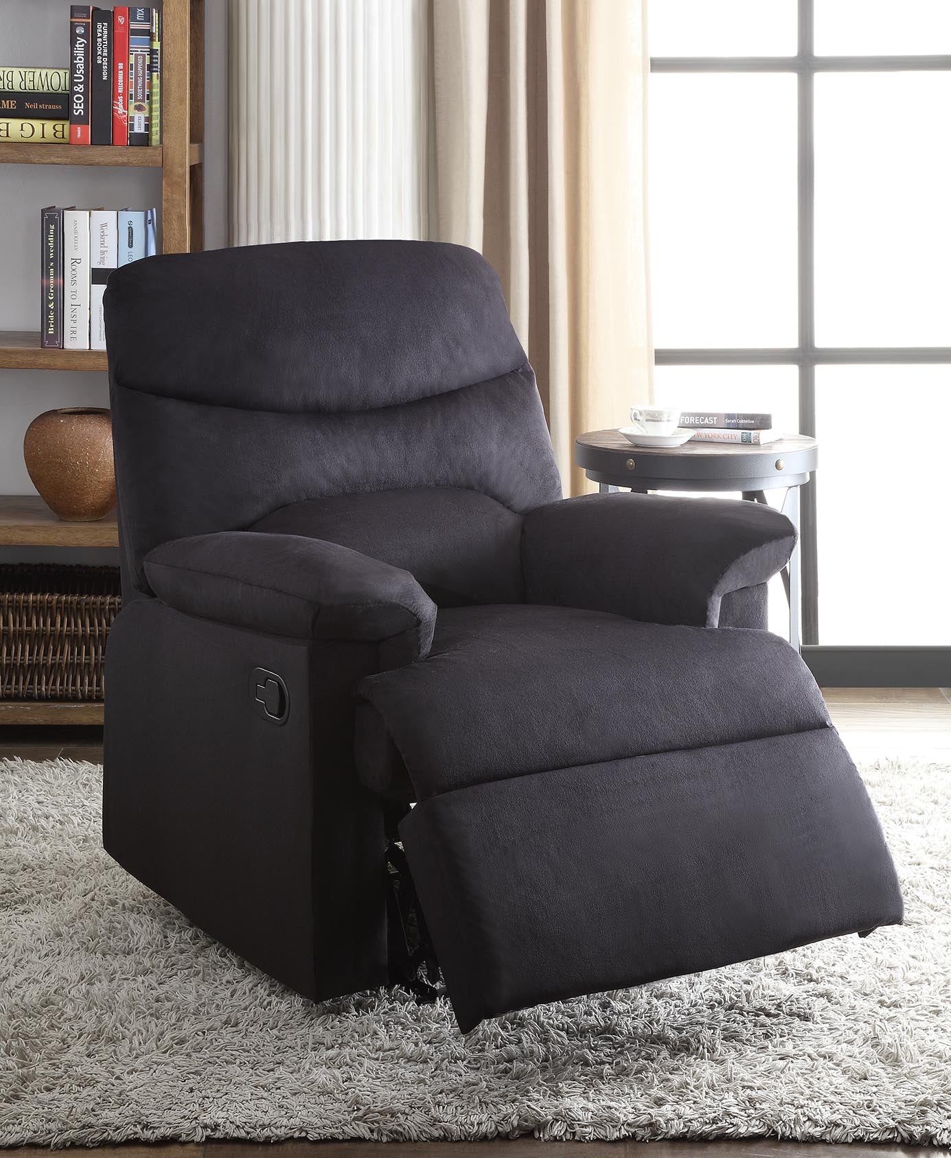 35" Black Microfiber Manual Recliner-Recliners-DECOROLALA