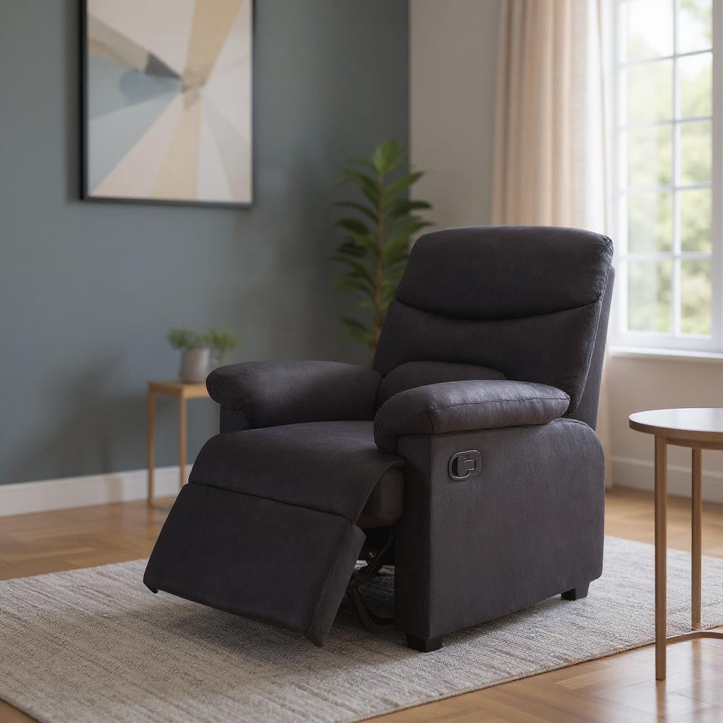 35" Black Microfiber Manual Recliner-Recliners-DECOROLALA