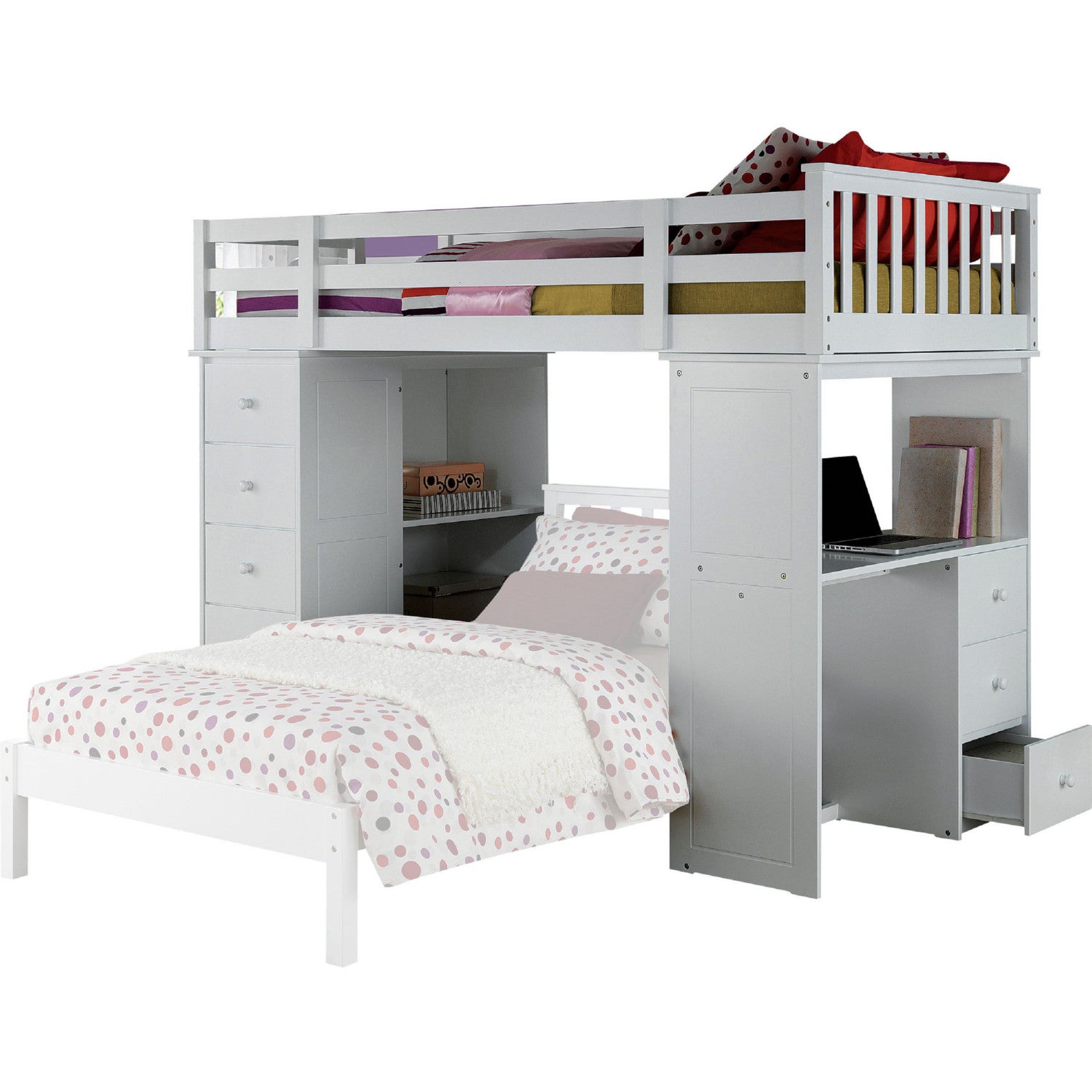 66" White Five Tier Standard Bookcase With Five Drawers-0