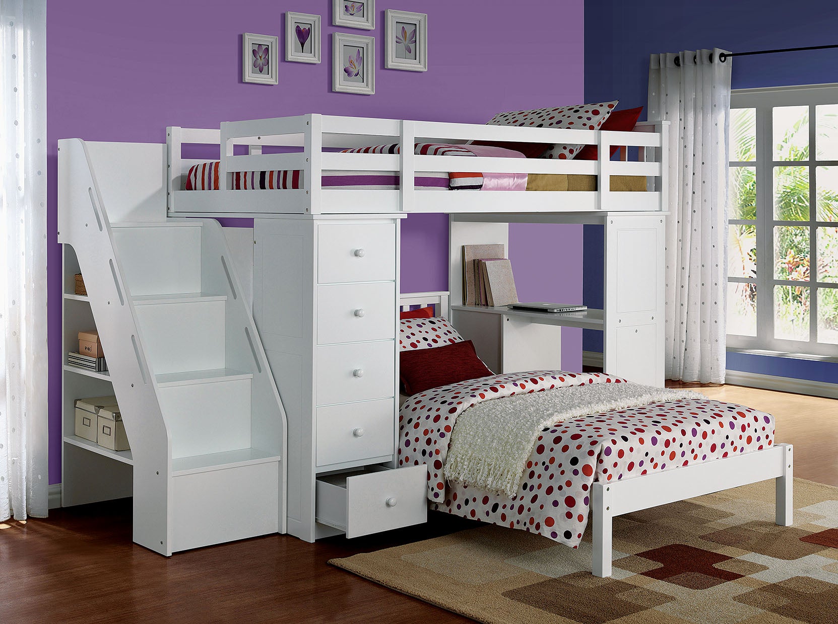 66" White Five Tier Standard Bookcase With Five Drawers-3