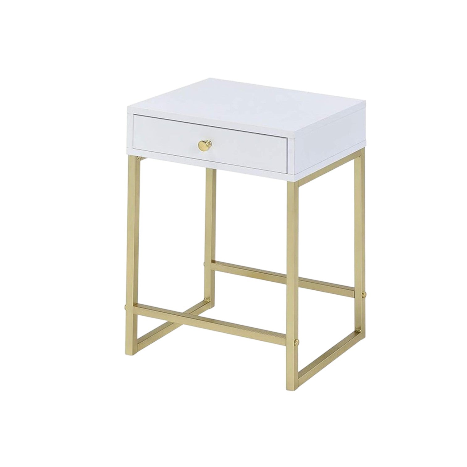 24" Gold And White Solid Wood End Table With Drawer-End-Side Tables-DECOROLALA