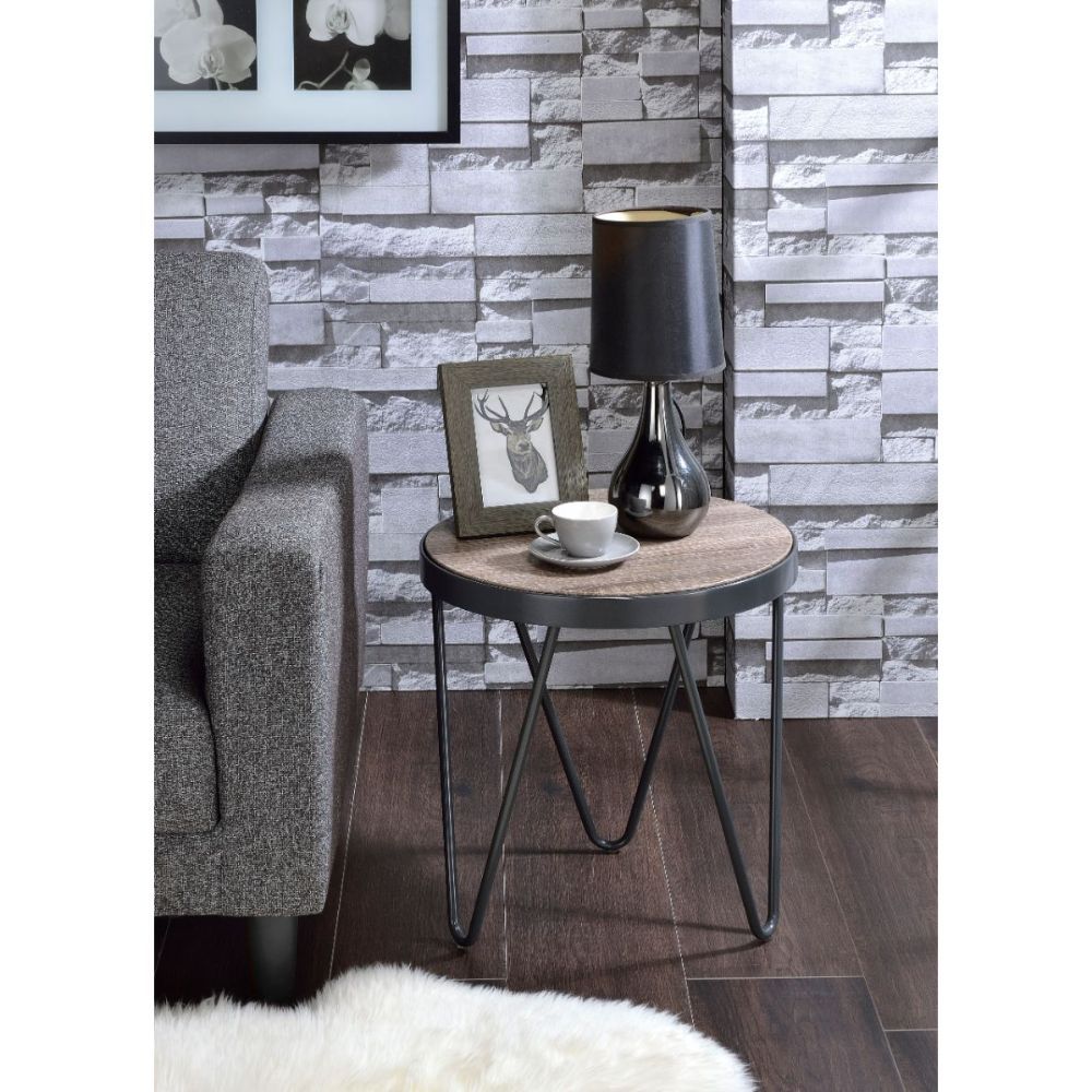 18" Black And Brown Solid Wood Round End Table-End-Side Tables-DECOROLALA