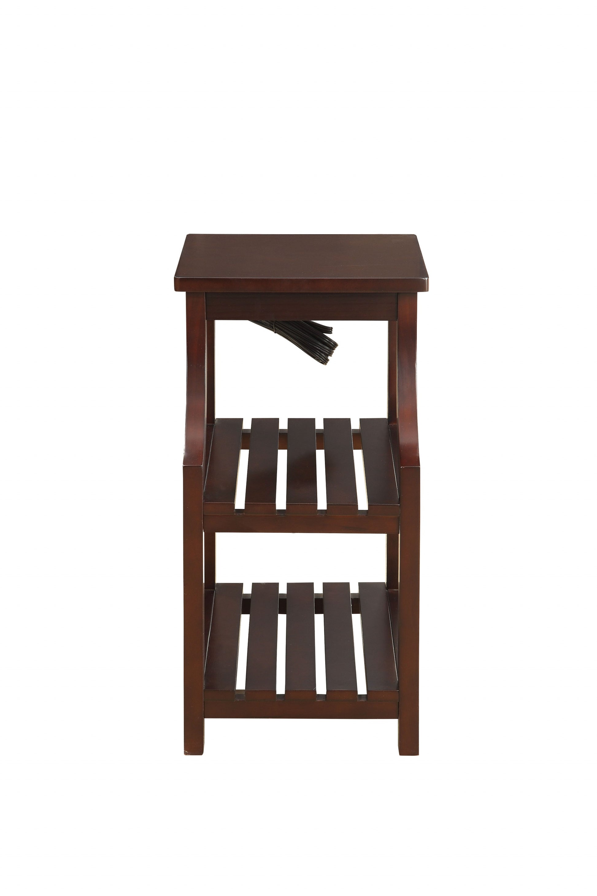 24" Brown Wood End Table With Two Shelves And USB Port-2
