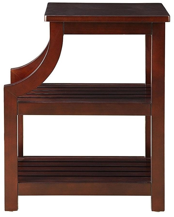 24" Brown Wood End Table With Two Shelves And USB Port-3