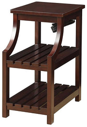 24" Brown Wood End Table With Two Shelves And USB Port-0