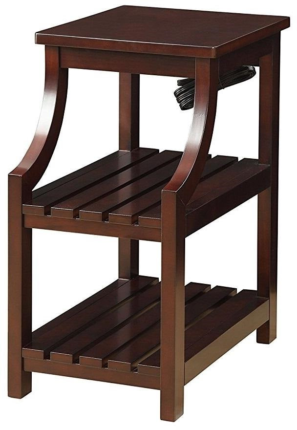 24" Brown Wood End Table With Two Shelves And USB Port-0