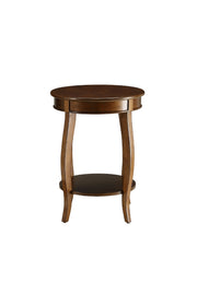 24" Brown Solid Wood Round End Table With Shelf-End-Side Tables-DECOROLALA