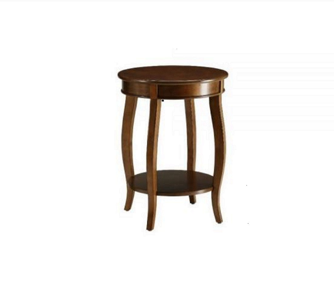 24" Brown Solid Wood Round End Table With Shelf-End-Side Tables-DECOROLALA
