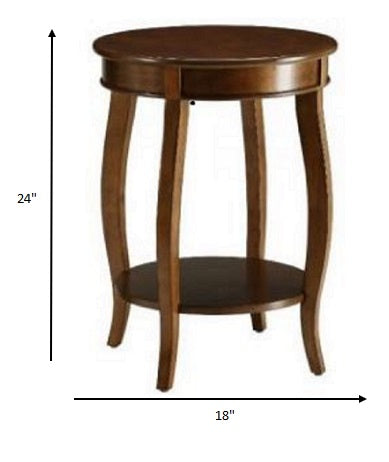 24" Brown Solid Wood Round End Table With Shelf-End-Side Tables-DECOROLALA