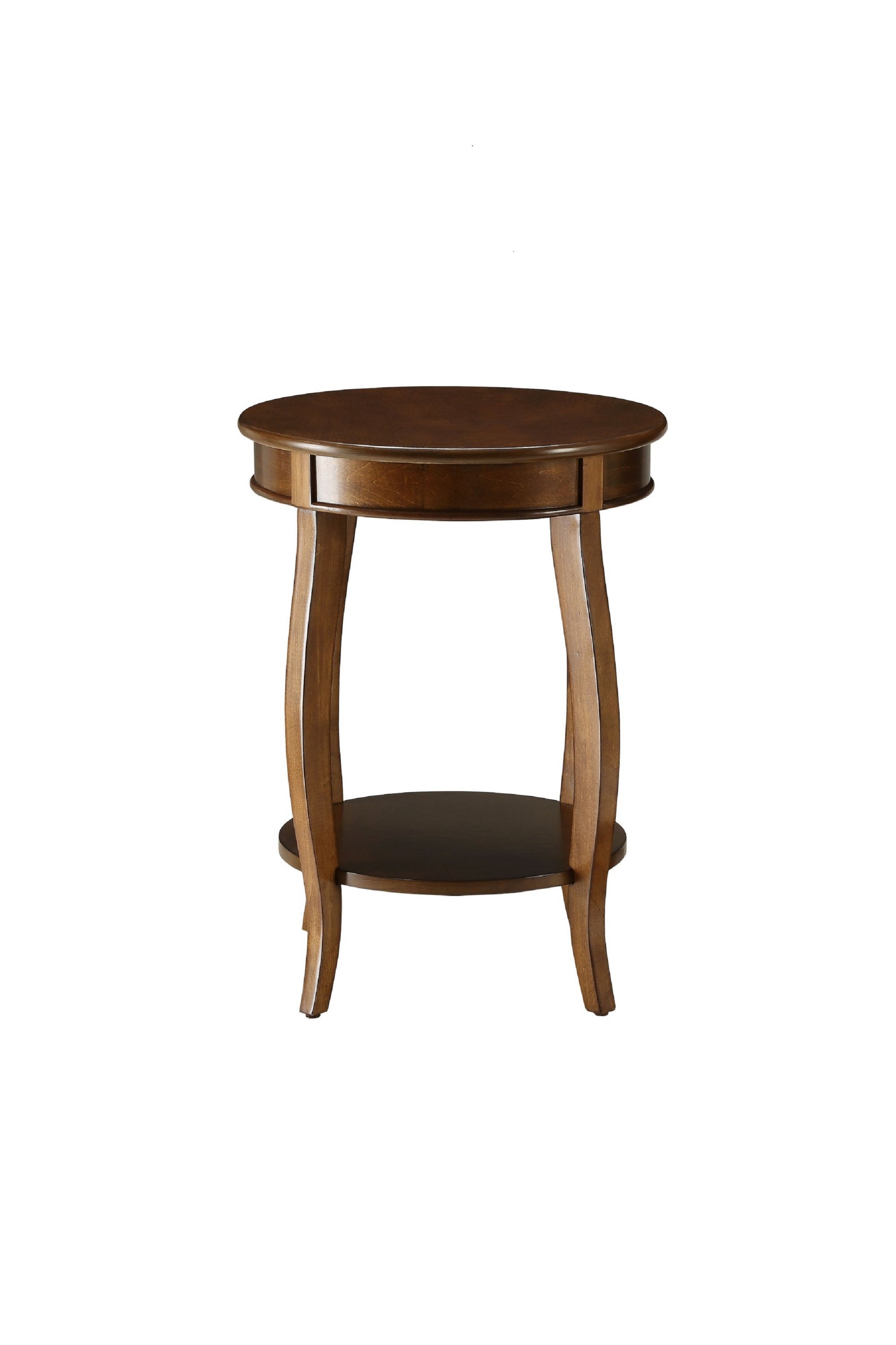 24" Brown Solid Wood Round End Table With Shelf-End-Side Tables-DECOROLALA