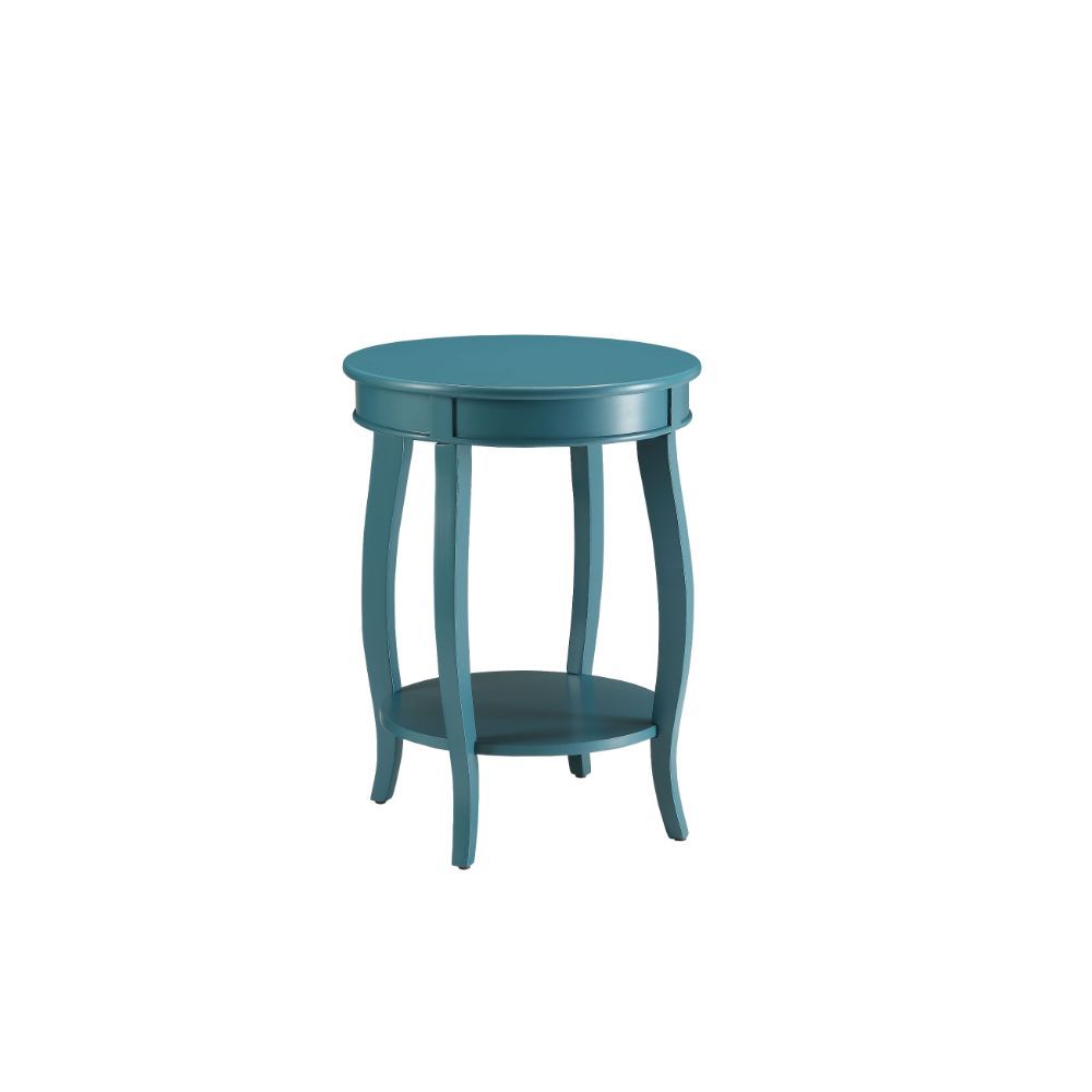 24" Teal Blue Solid Wood Round End Table With Shelf-End-Side Tables-DECOROLALA
