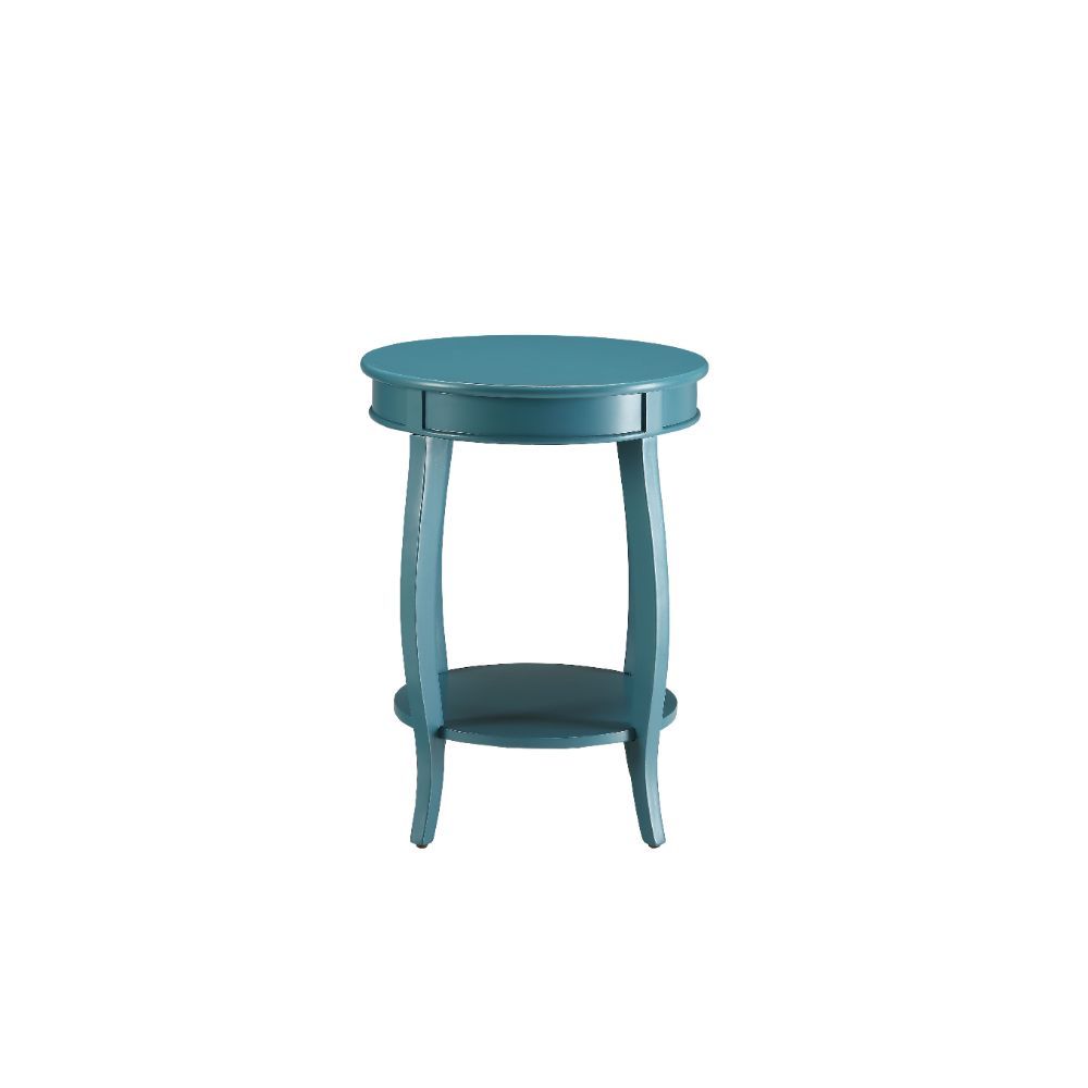 24" Teal Blue Solid Wood Round End Table With Shelf-End-Side Tables-DECOROLALA