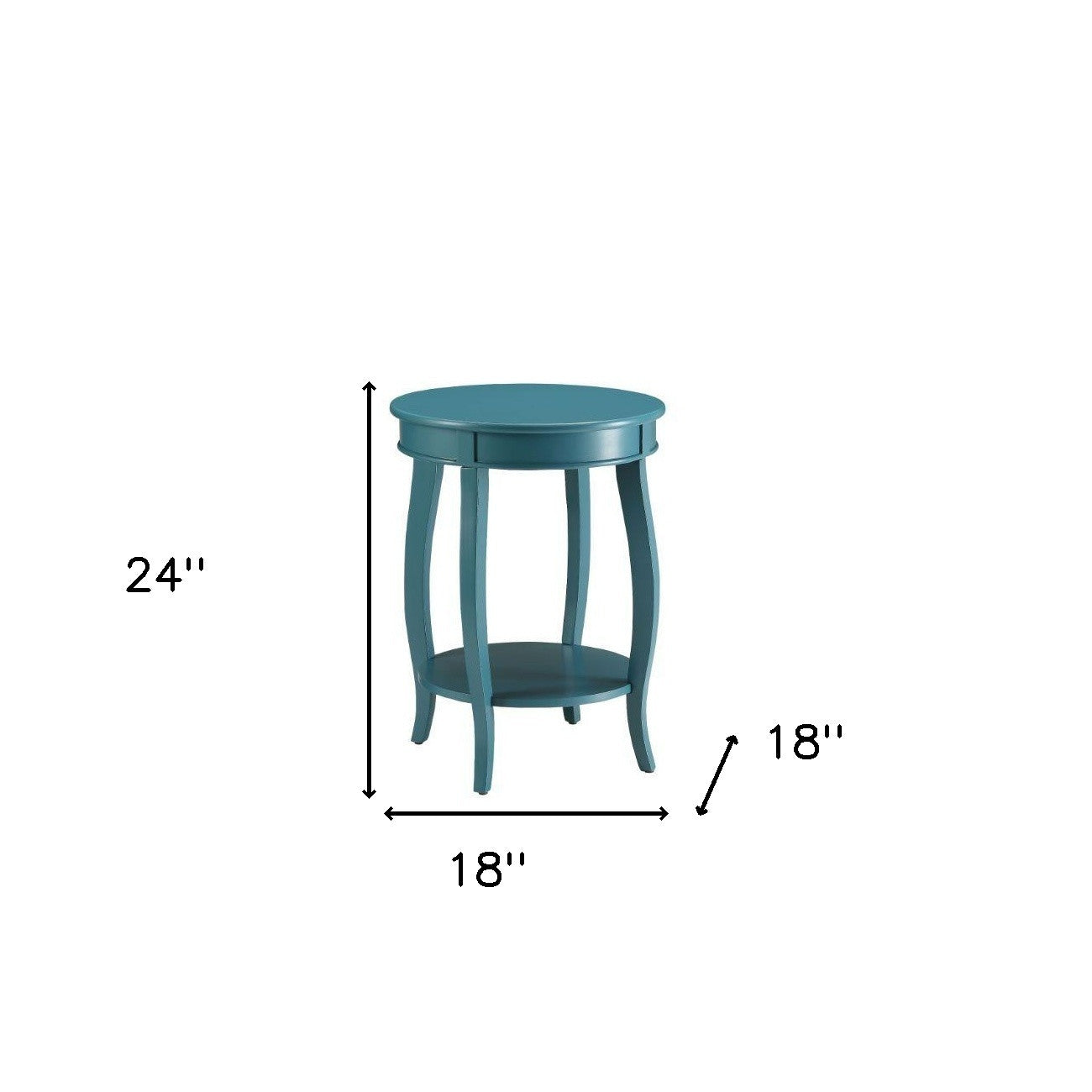 24" Teal Blue Solid Wood Round End Table With Shelf-End-Side Tables-DECOROLALA