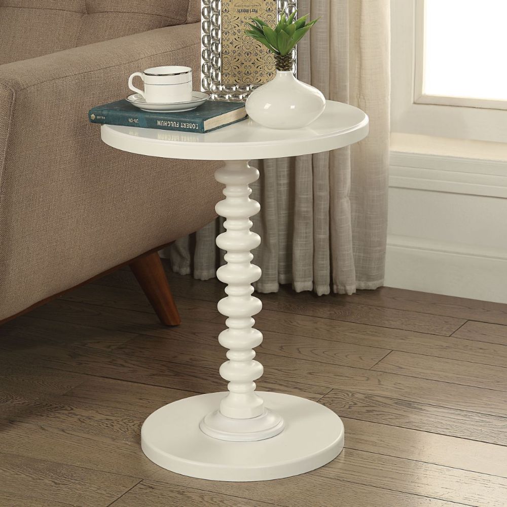 22" White Wood Round Curvy Pedestal End Table-End-Side Tables-DECOROLALA
