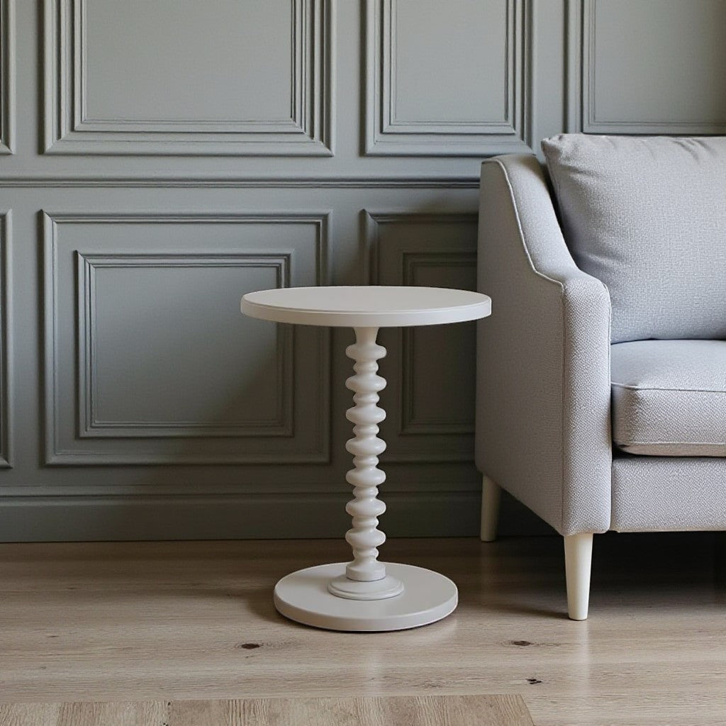22" White Wood Round Curvy Pedestal End Table-End-Side Tables-DECOROLALA