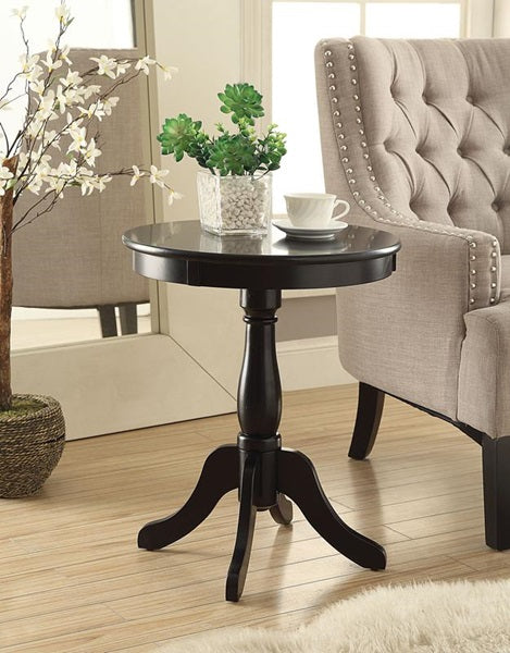 22" Black Wood Round Pedestal End Table-5