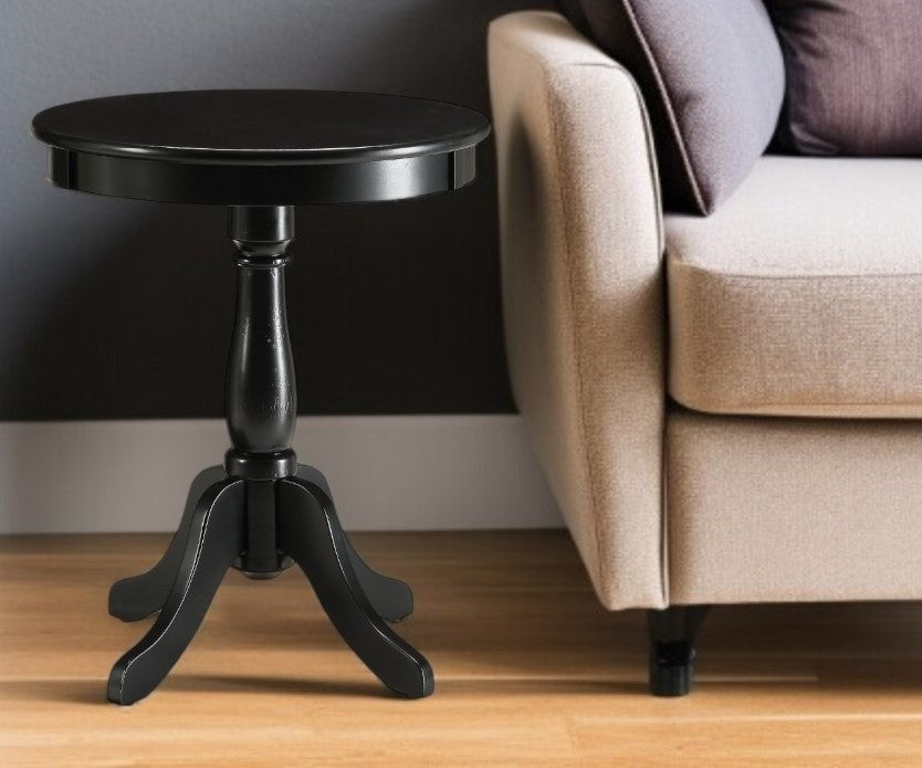 22" Black Wood Round Pedestal End Table-1