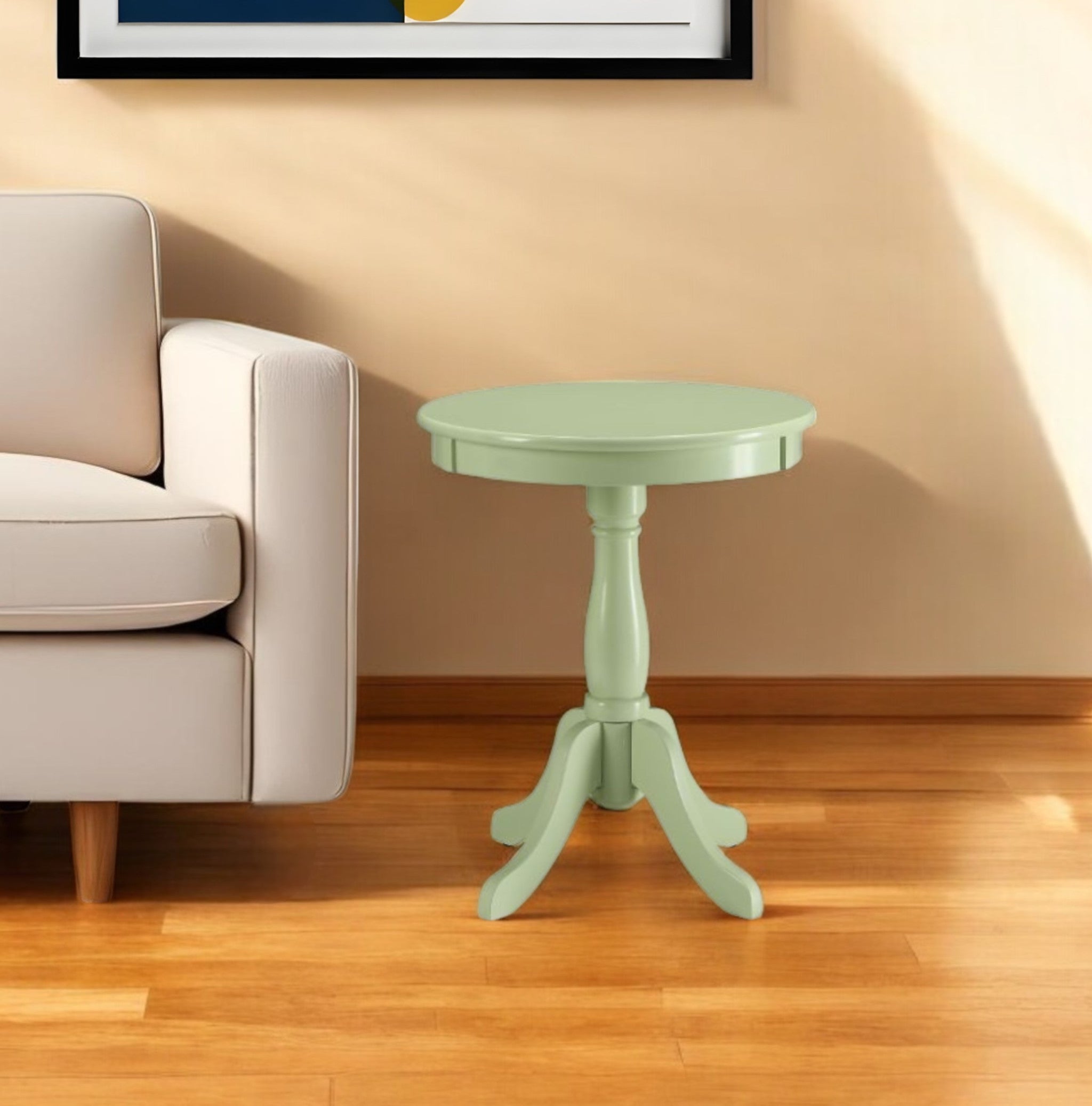 Light Green Solid Wooden Pedestal Side Table-End-Side Tables-DECOROLALA