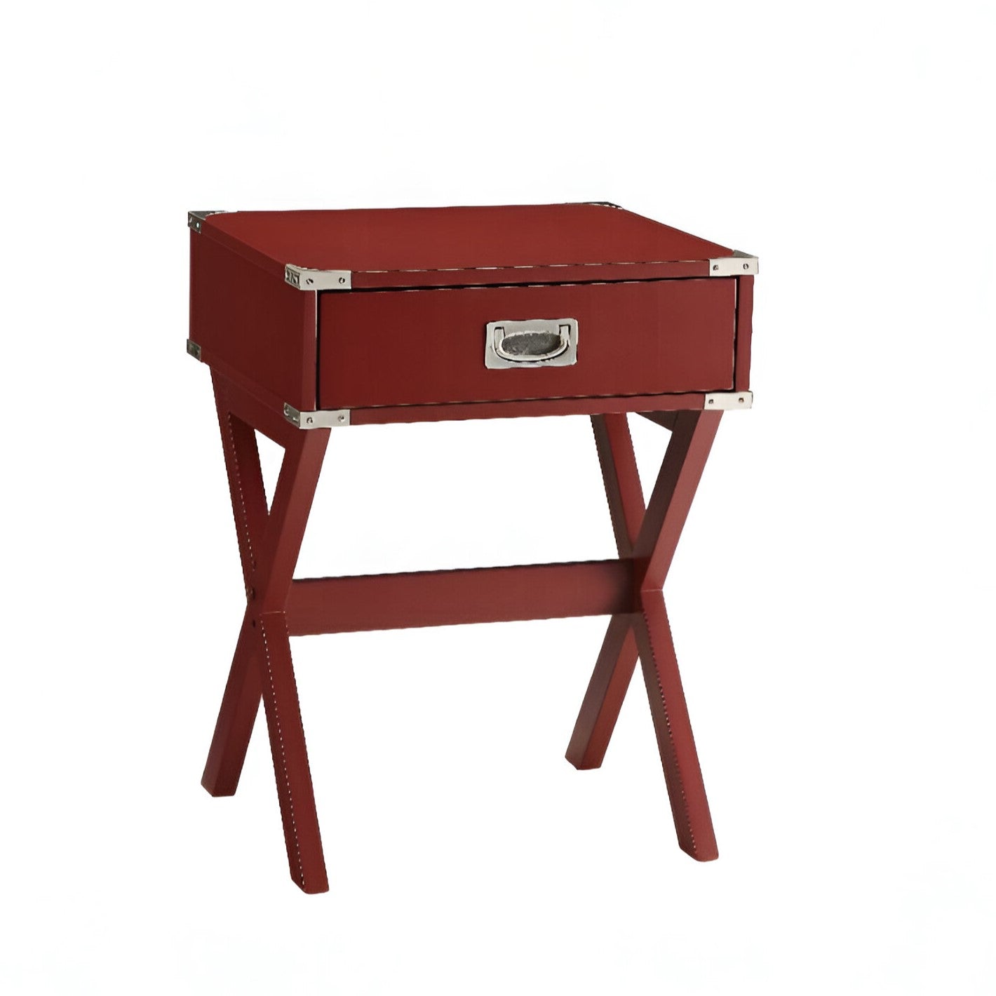 24" Red Wood Cross Legs End Table With Drawer-End-Side Tables-DECOROLALA