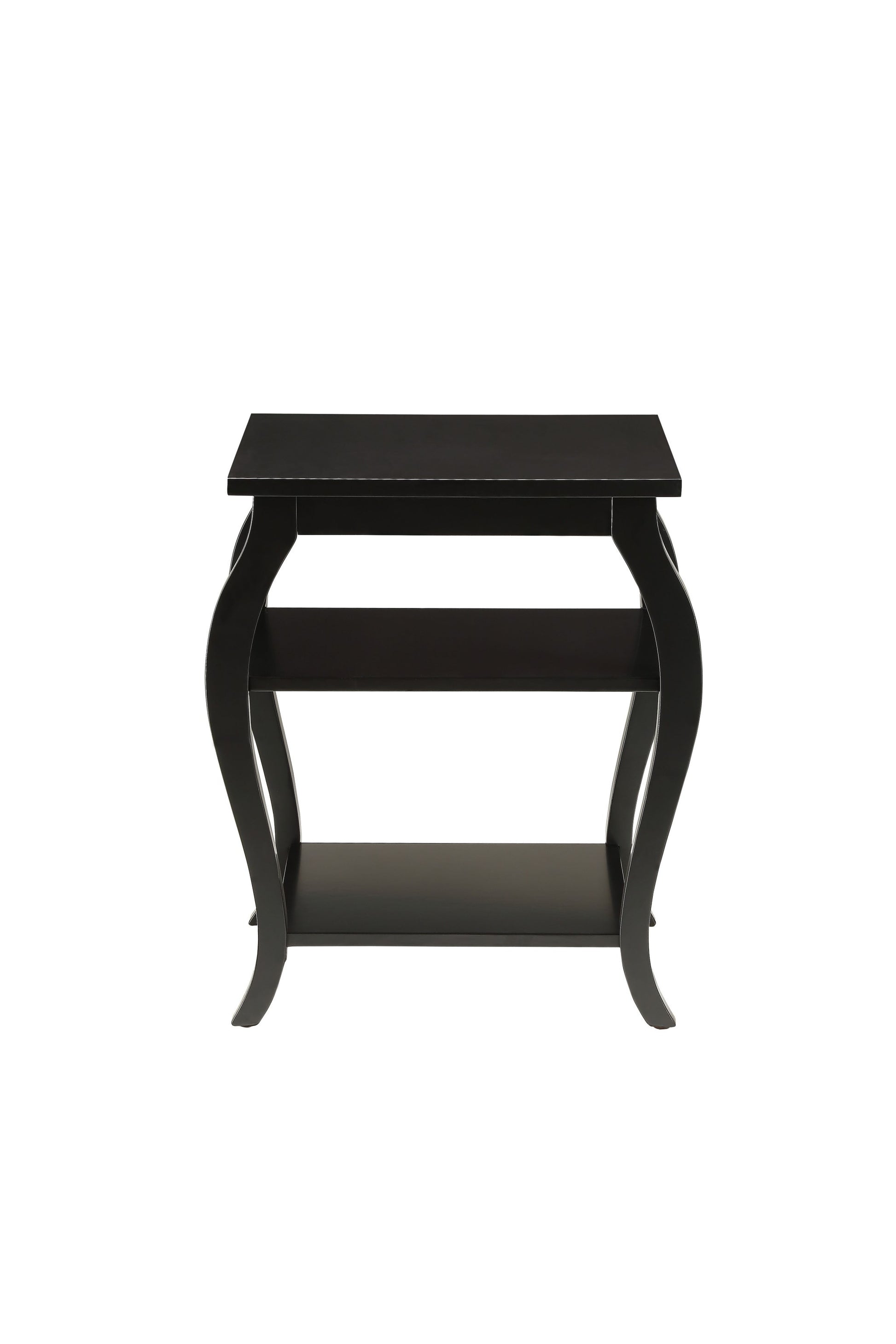 23" Black Wood Bow Leg End Table With Two Shelves-4