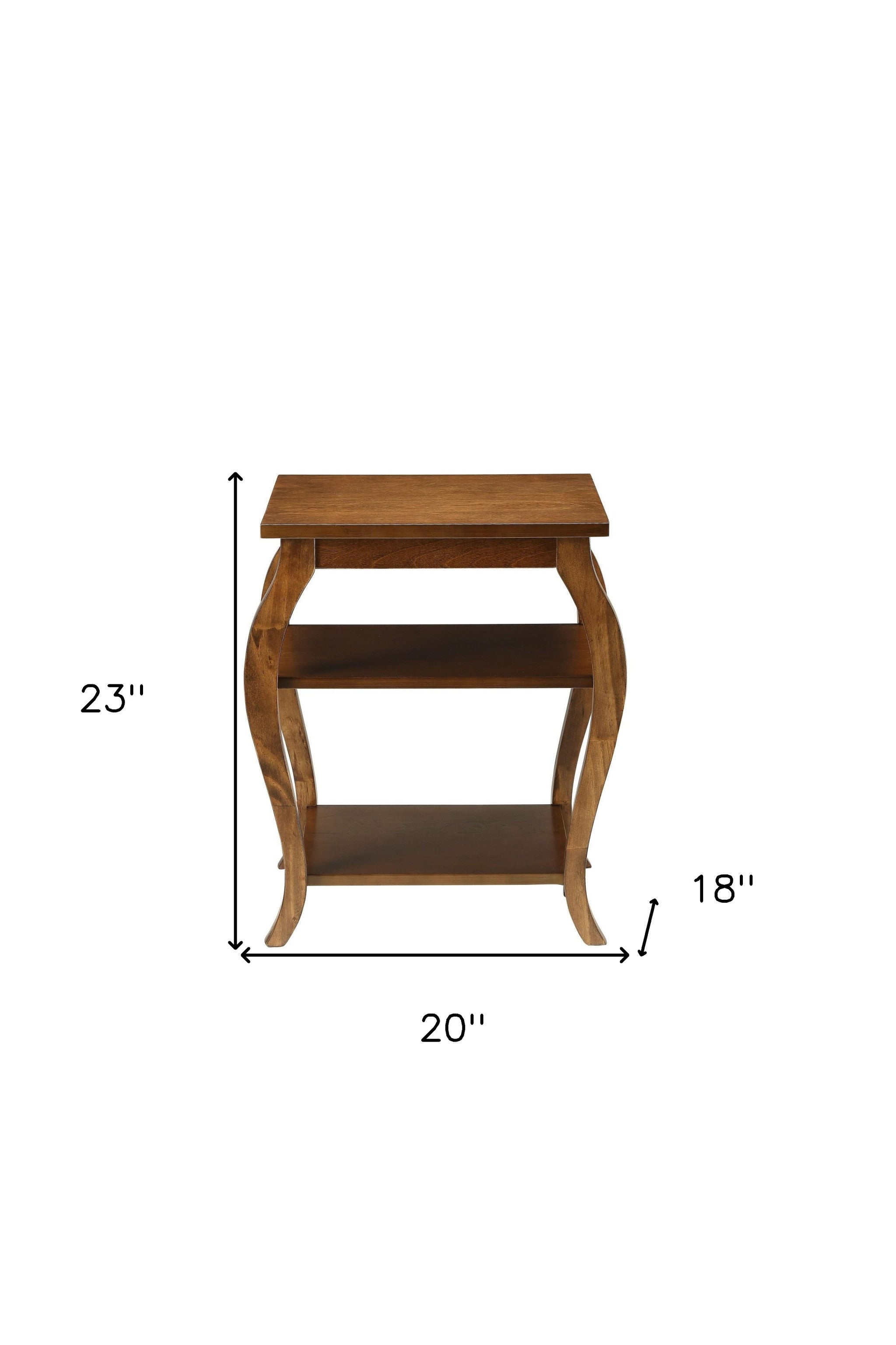 23" Brown Wood Bow Leg End Table With Two Shelves-5