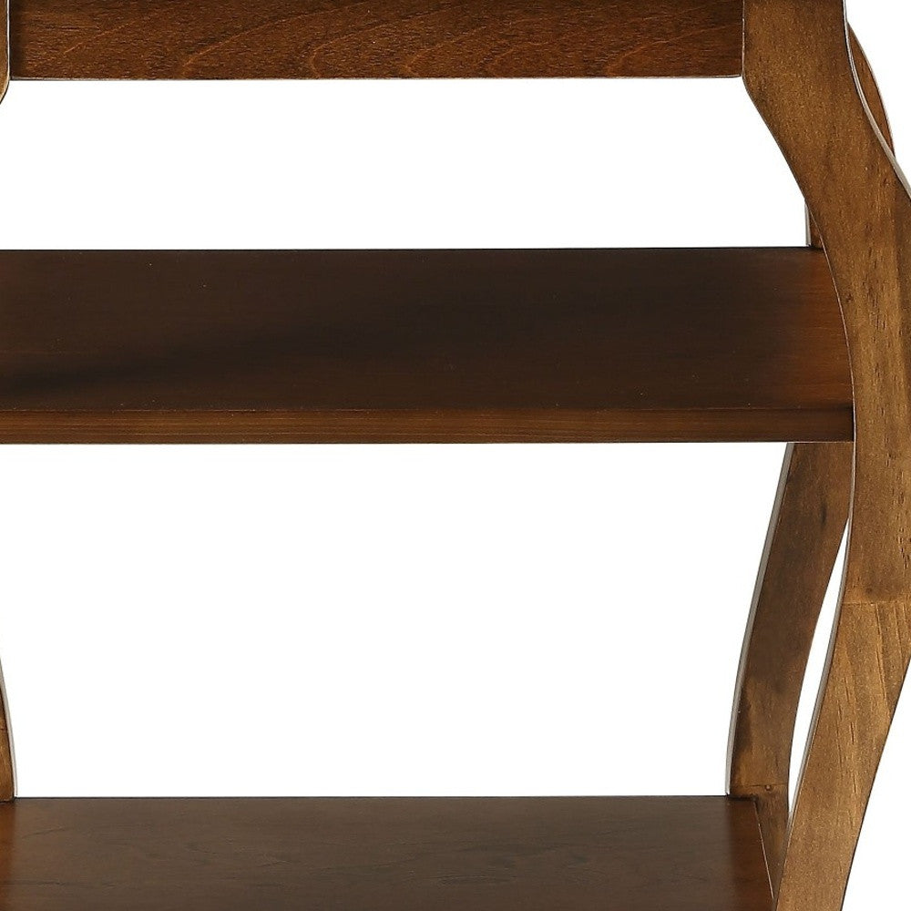 23" Brown Wood Bow Leg End Table With Two Shelves-3