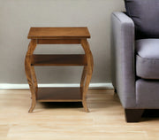 23" Brown Wood Bow Leg End Table With Two Shelves-0